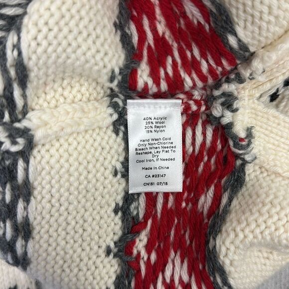 Talbots XL Ivory Red Nordic Fair Isle Wool Blend Knit Crewneck Sweater - Picture 12 of 15
